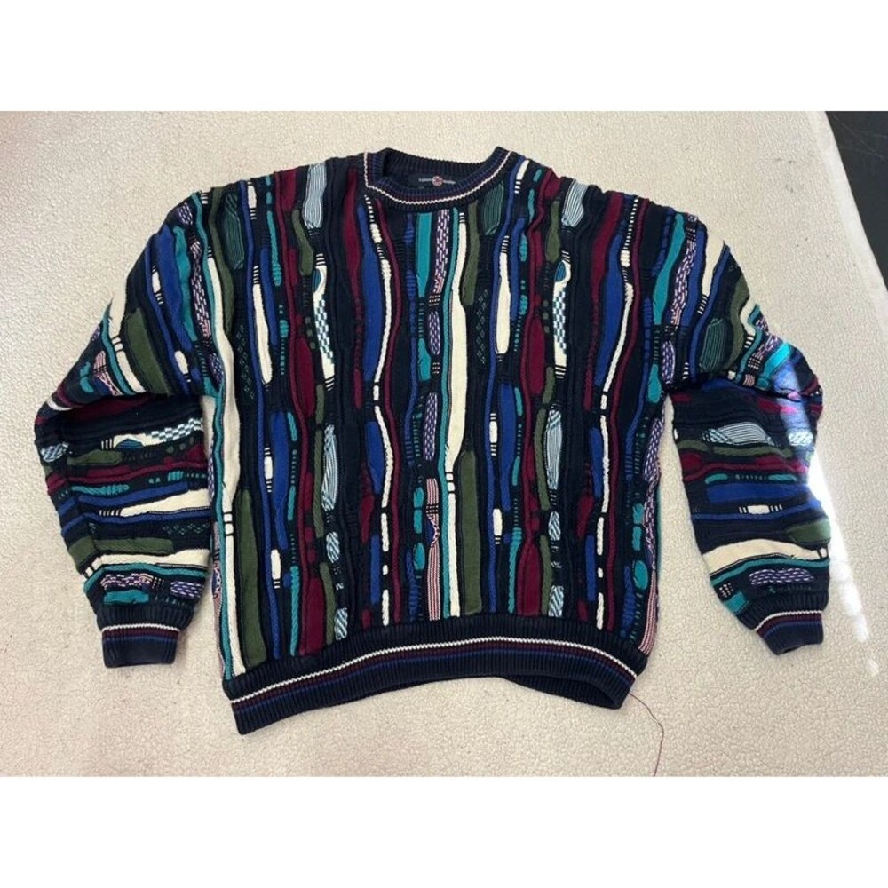 Vintage 90s Cotton Traders Coogi-Style Sweater Navy White Cotton Mens Large
